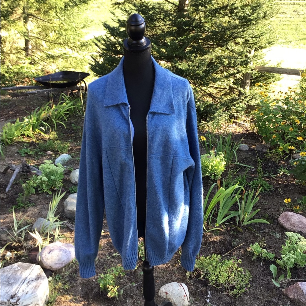 Vintage Shetland wool, poly blend zip cardigan xxl